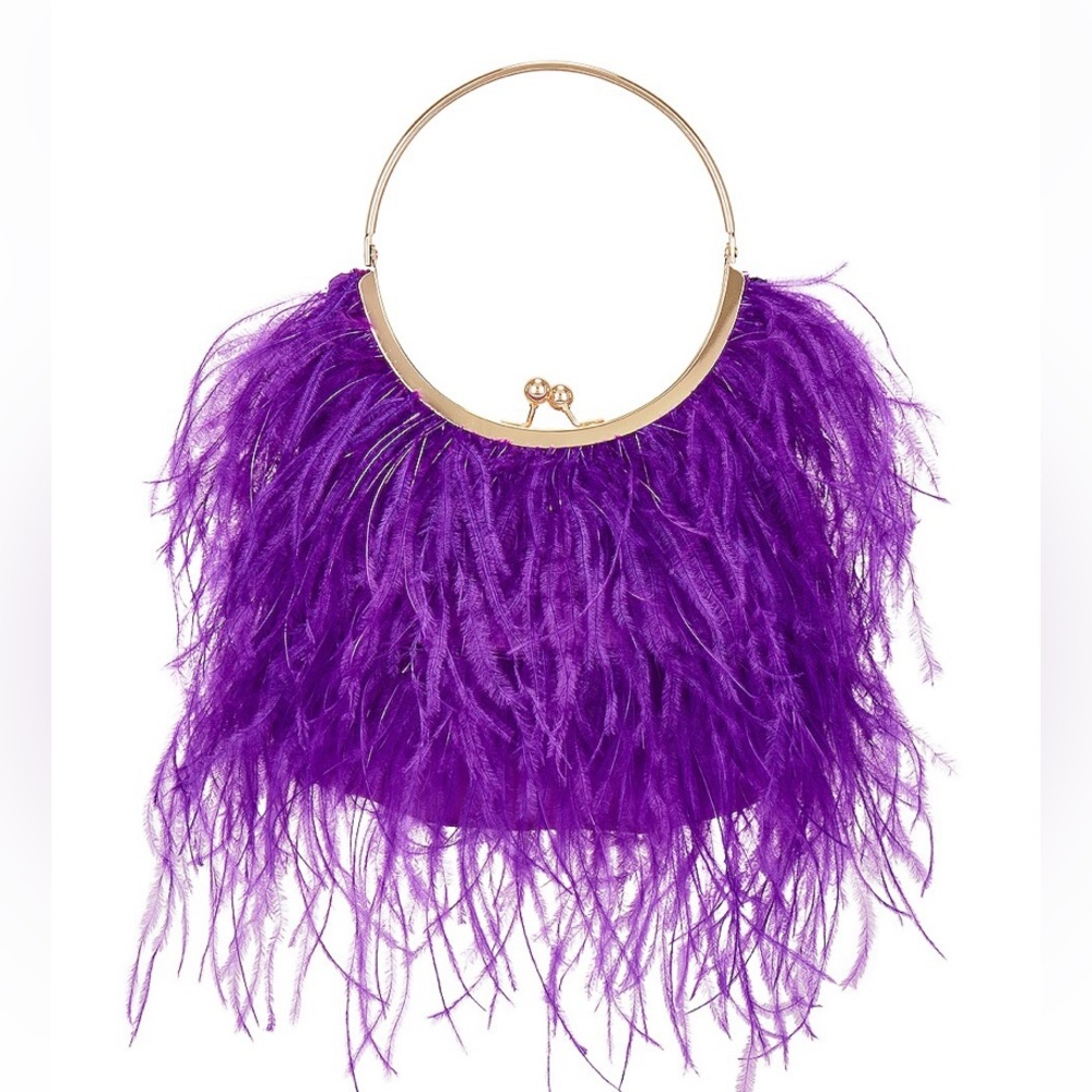 Olga Berg Penny Feathered Frame Bag in Purple